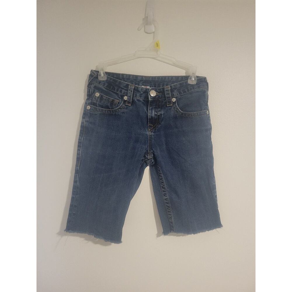 True Religion World Tour Girls Blue Shorts Section Cut Off Shorts Bermuda Sz 12